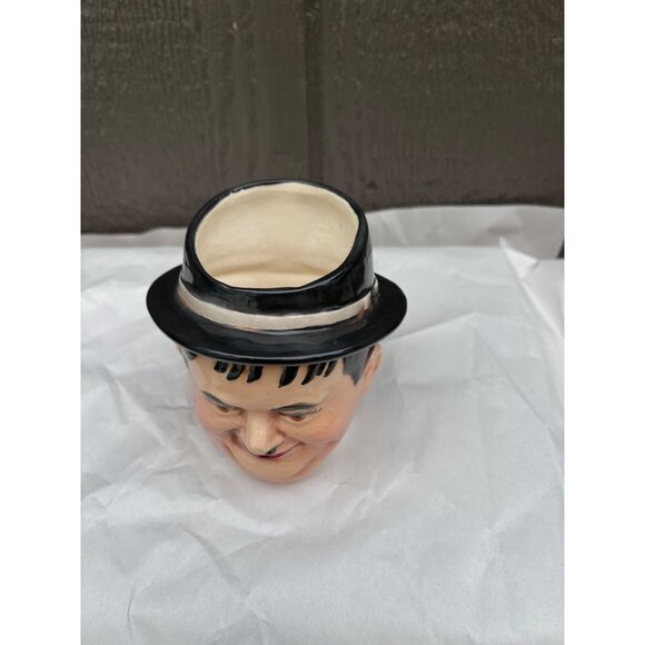 Vintage Laurel & Hardy Style Ceramic Coffee Mug Head Figurine Black Hat Handle - Picture 2 of 6